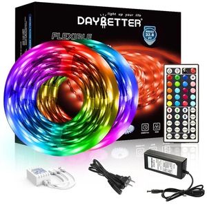 DAYBETTER LED Strip Light 32.8ft 5050RGB with 44 Key Remote and 12V Power Supply